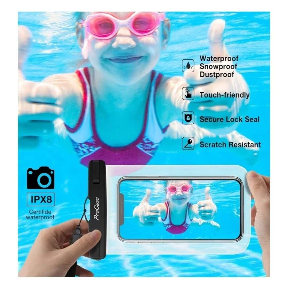 2 ProCase Waterproof Phone Pouch for Nearly All Phone Sizes. Iphone, Samsung